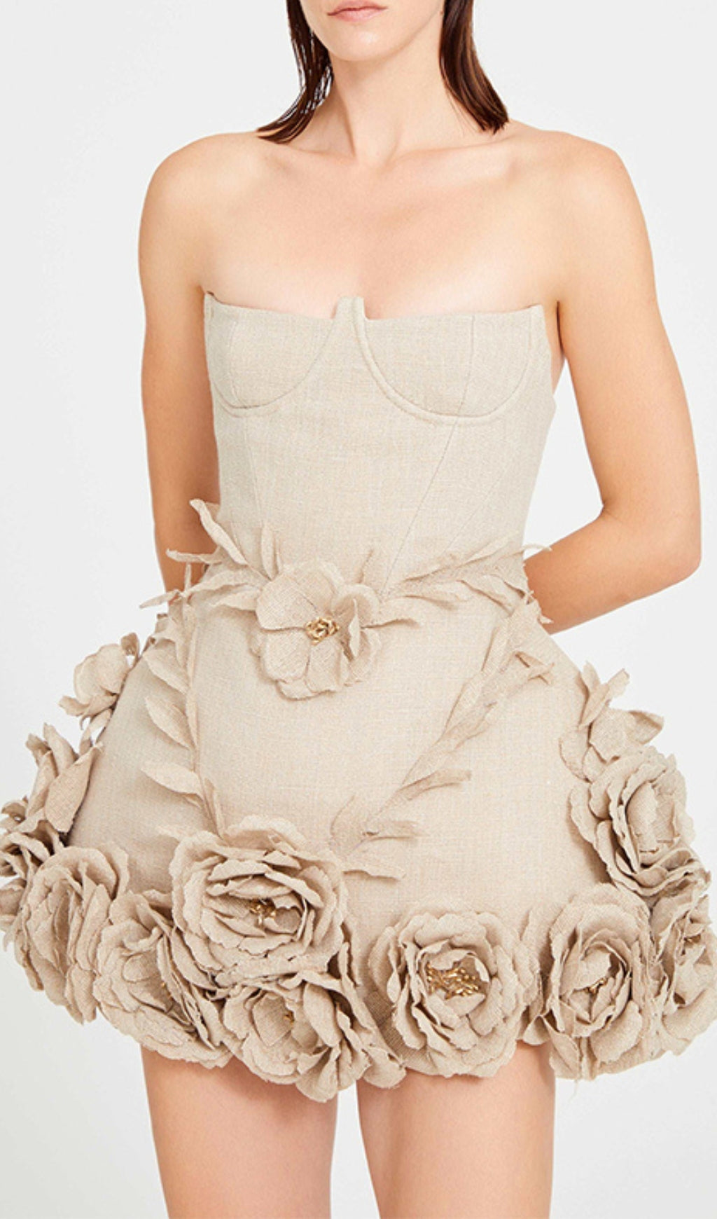 Bice Nude Strapless Bustier Flower Mini Dress Flowering Girl