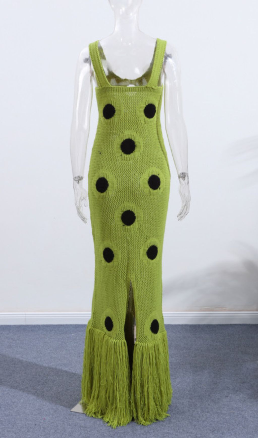 Gaelion Dot Fringe Knitted Midi Dress In Green Flowering Girl