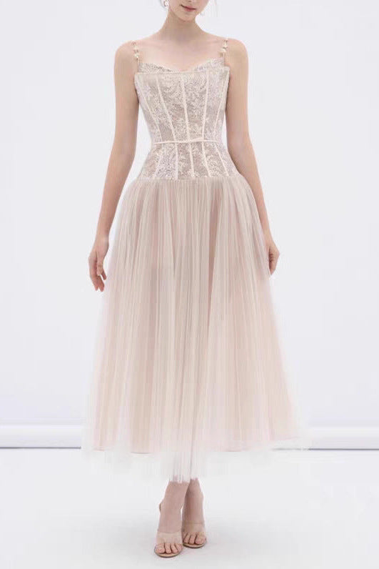Alani Apricot Lace Mermaid Spaghetti Strap Tulle Dress Flowering Girl