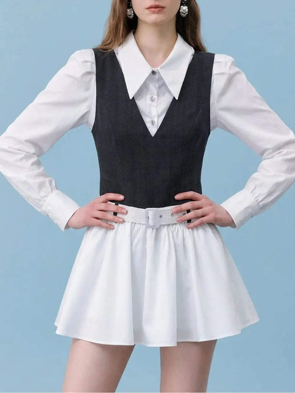 Qoryndal Long Sleeve Mini Dress With Belt Flowering Girl