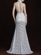 Fynderic Plunge Neck Lace Split Maxi Dress Flowering Girl