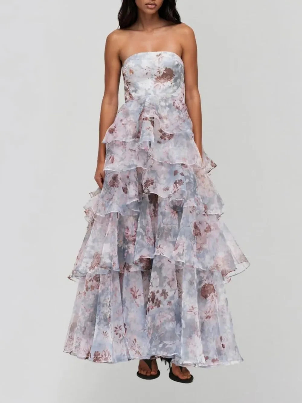 Kylden Strapless Floral Tiered Maxi Dress Flowering Girl