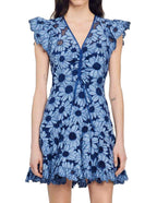 Floral Flutter Sleeve V-Neck Mini Dress Flowering Girl