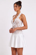 White Halter Lace Mini Dress Flowering Girl
