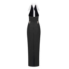 pearl-button halter black maxi dress Flowering Girl