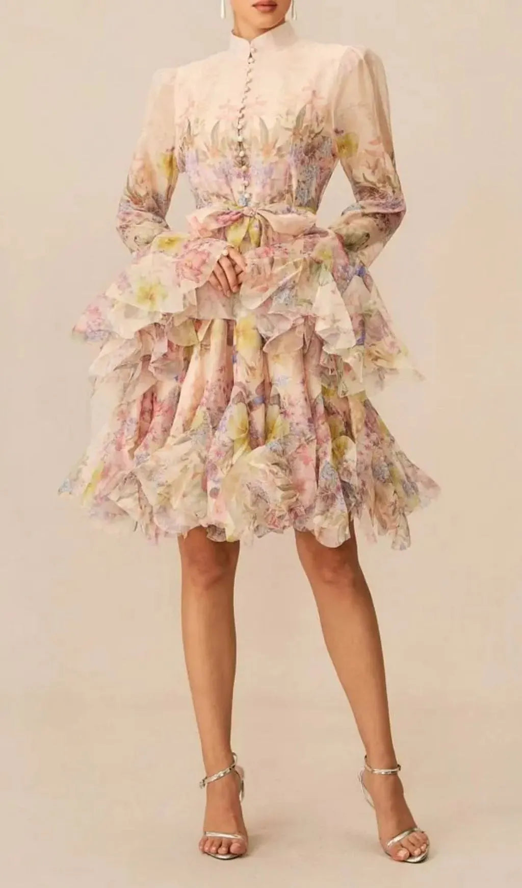 Lana Long Sleeve Chiffon Floral Mini Dress Flowering Girl