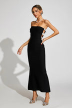 Jocelyn Bowknot-Side Bandage Strapless Maxi Dress In Black Flowering Girl