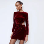 Yvette Burgundy Velvet Embellished Mini Dress Flowering Girl