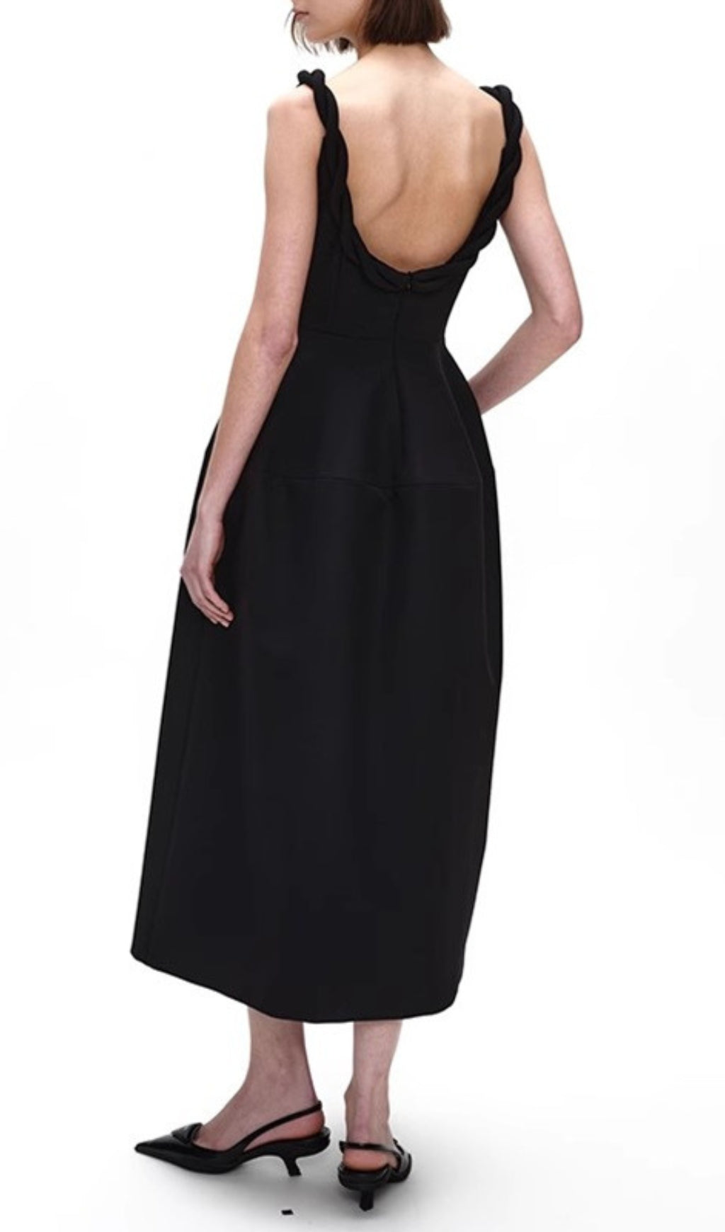 Emmet Black Backless Midi Dress Flowering Girl