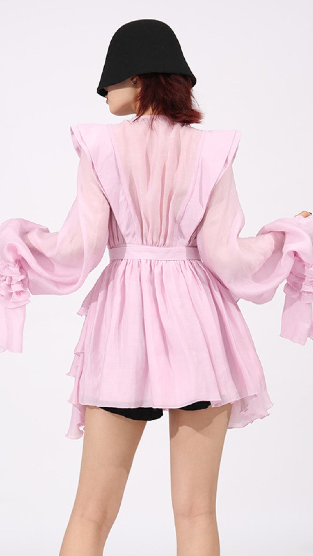 Fleur Pink Long Sleeve Ruffle Mini Dress Flowering Girl