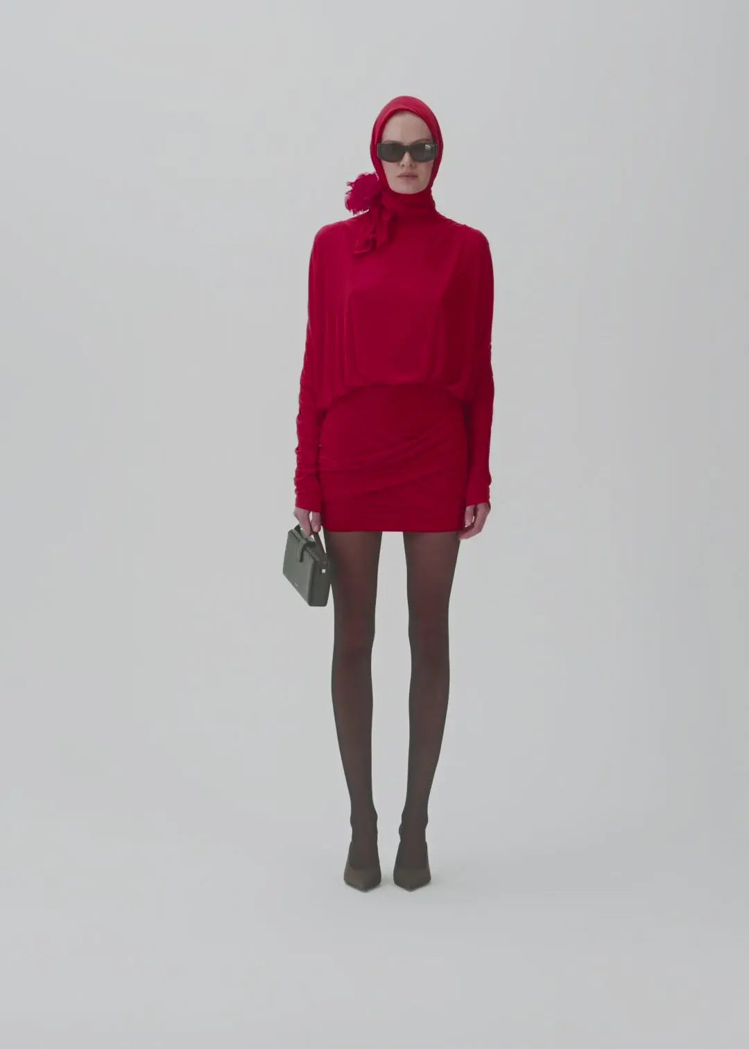 Long-sleeve jersey mini dress in red Flowering Girl
