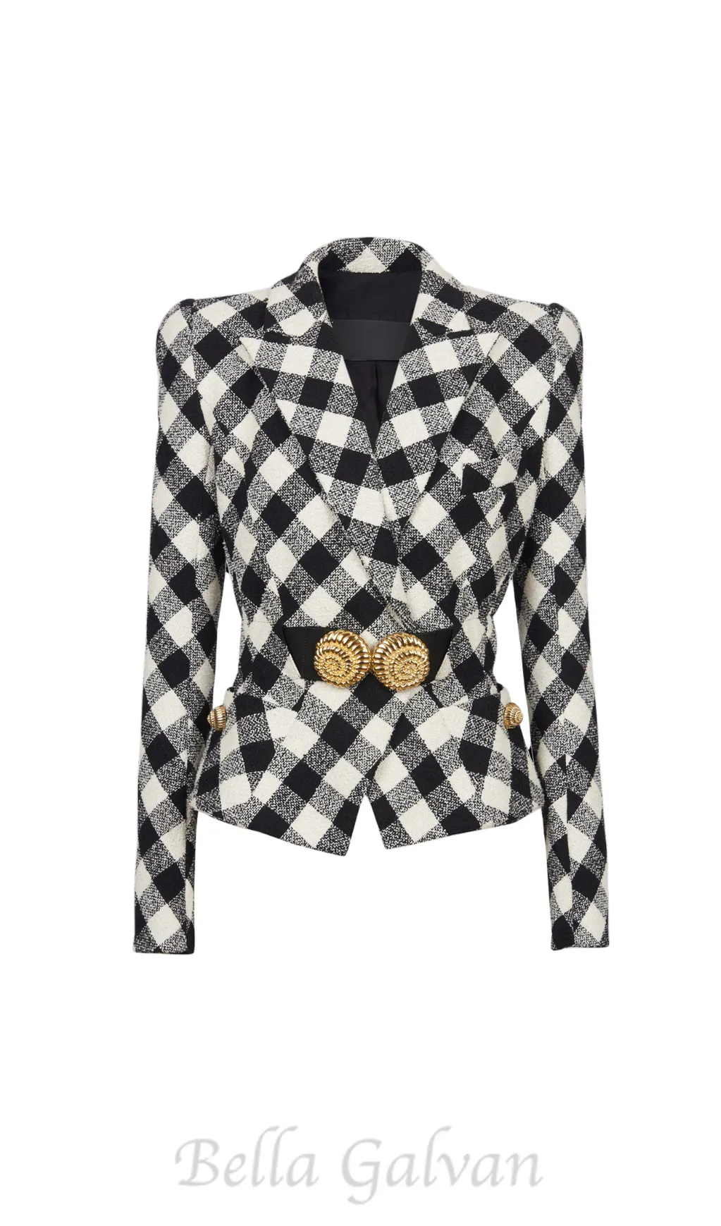 Belted gingham tweed jacket with two Snail buttons Flowering Girl