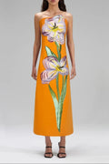 Suzanne Appliqué Floral Bustier Maxi Dress In Orange Flowering Girl