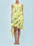 Megumi Yellow Ruffle Mini Dress Flowering Girl
