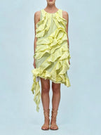 Megumi Yellow Ruffle Mini Dress Flowering Girl