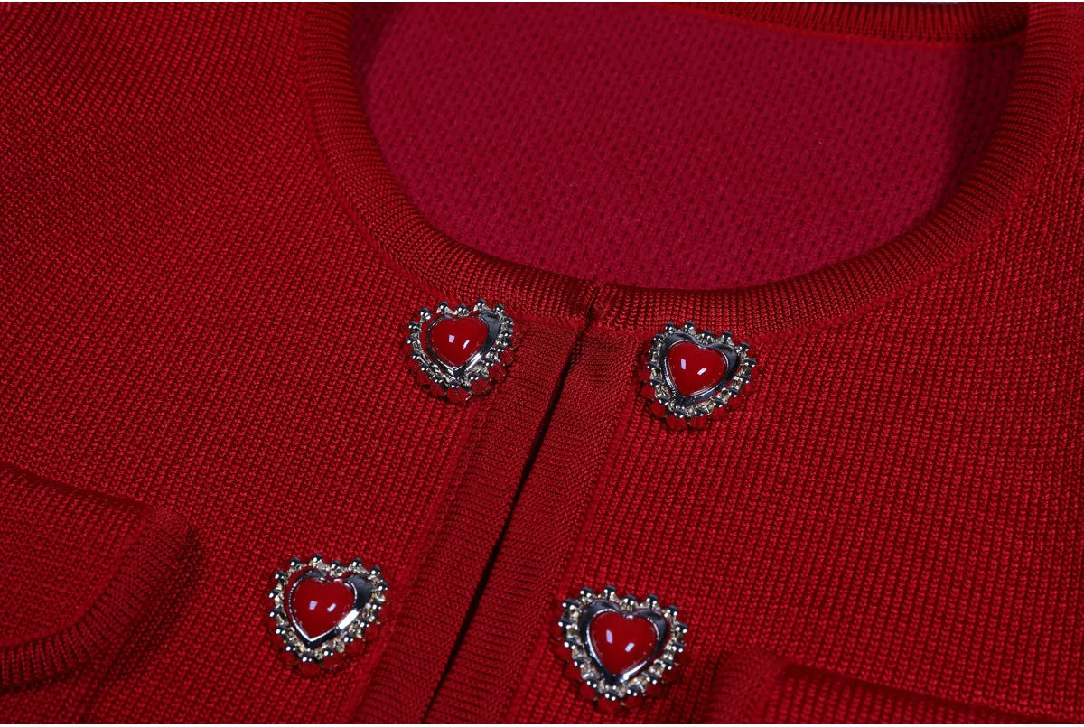 Clia Heart Button Pleated Skirt Set Flowering Girl