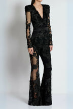 Diamond Three-Dimensional Flower Jumpsuit In Black Flowering Girl
