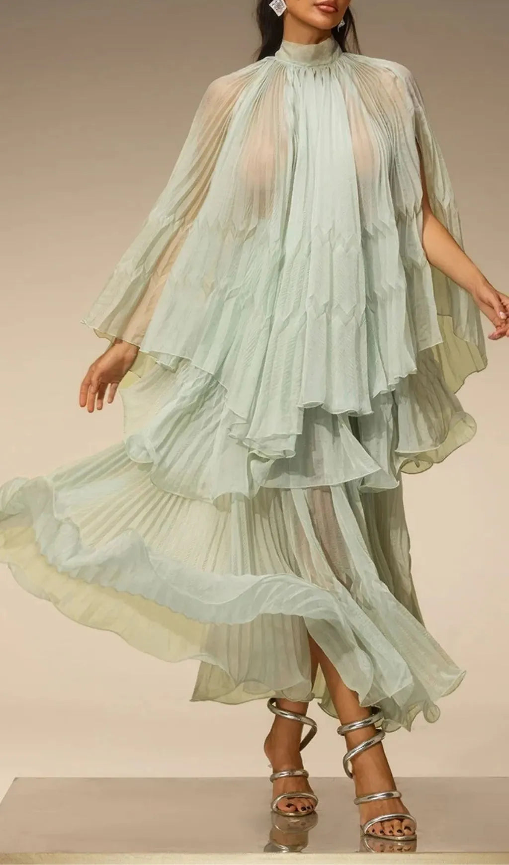 Aldeva Bat Sleeve Pleated Skirt Set Flowering Girl