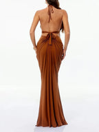 Haxorin Halterneck Sequin Ruched Maxi Dress Flowering Girl
