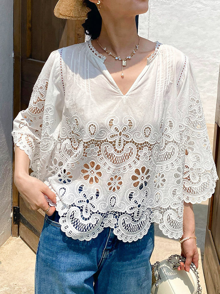 White Lace Embroidered Hollow Suit Flowering Girl