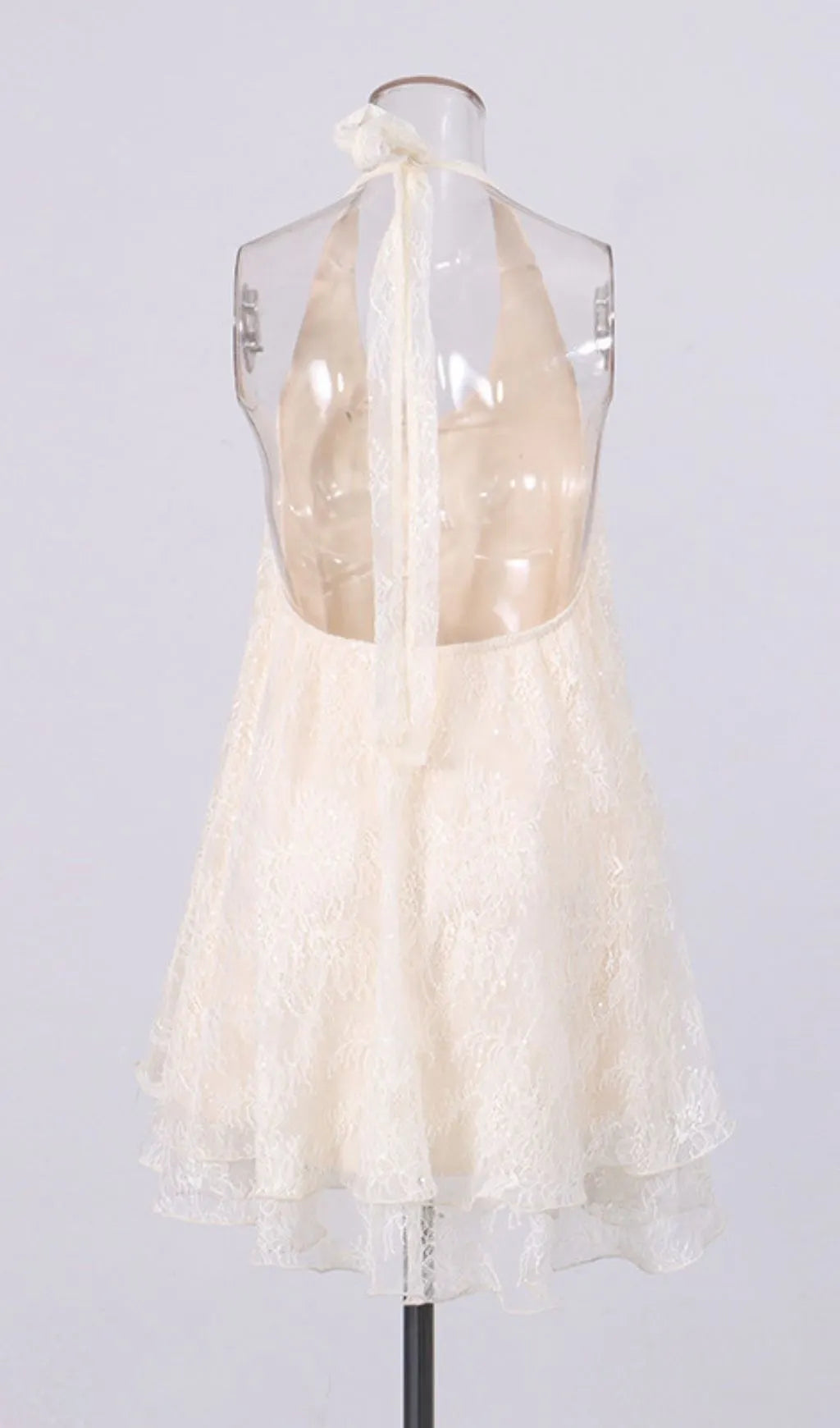 Leontine Halter Lace Backless Mini Dress Flowering Girl