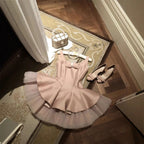 Fluffy Mini Dress In Pink Flowering Girl
