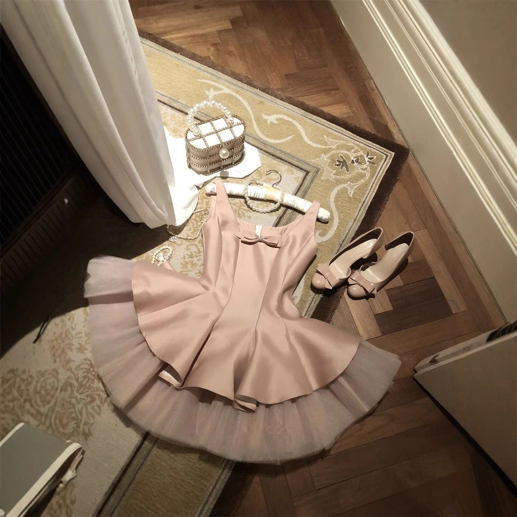 Fluffy Mini Dress In Pink Flowering Girl
