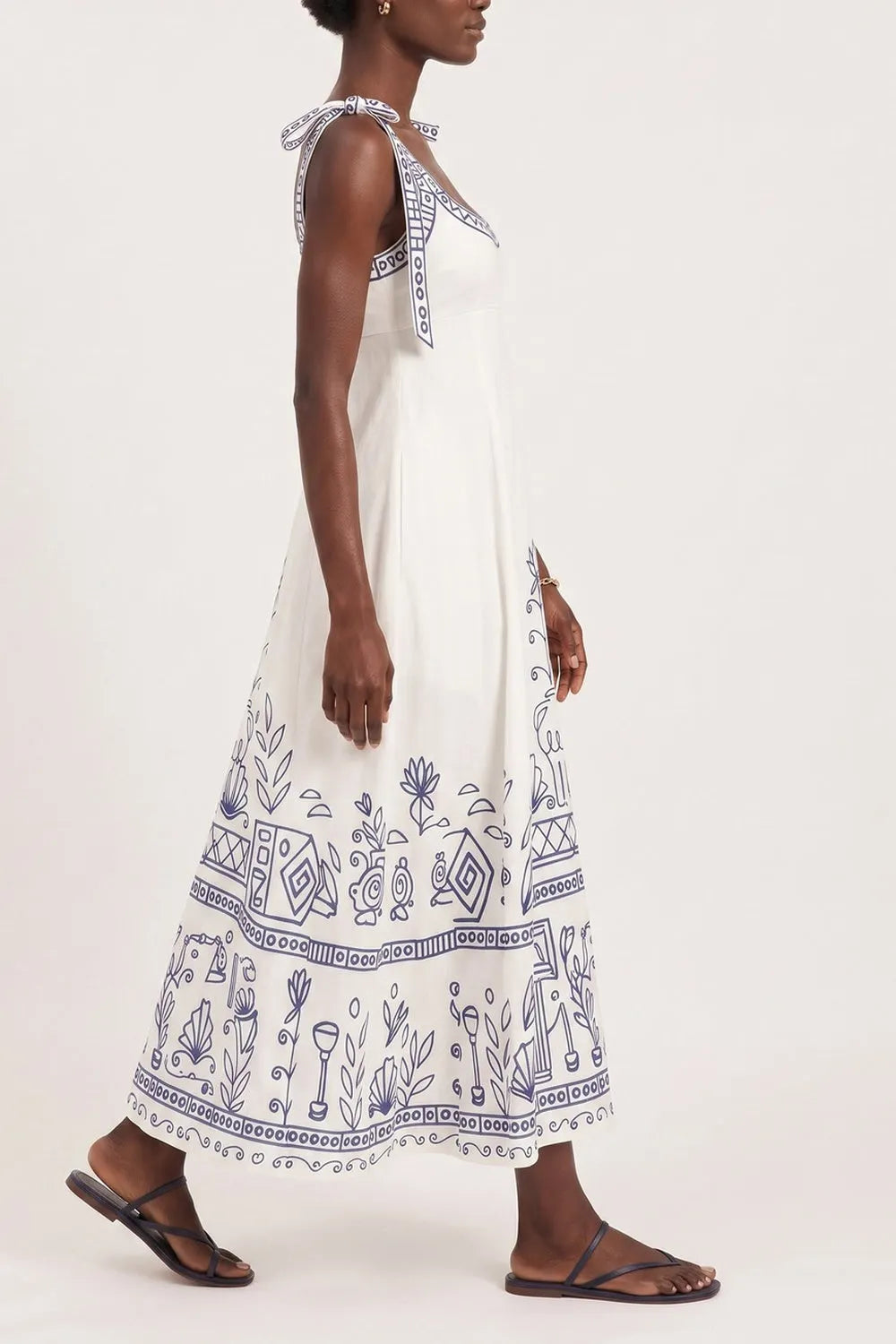 Square Neck Folk Embroidered Midi Dress Flowering Girl