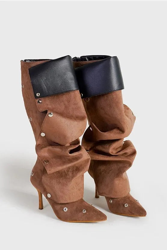 Isabela Appliqué Ruched Knee-high boots - Brown Flowering Girl