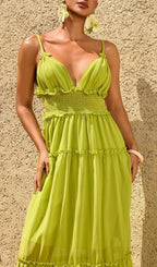 Saelvion Spaghetti Maxi Dress In Chartreuse Flowering Girl