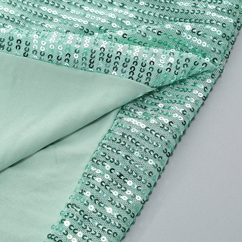 sequin ruched high slit maxi dress in green Flowering Girl