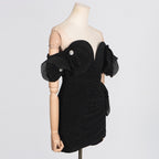 Carly Black Ribbed Flower Mini Dress Flowering Girl