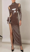 Bash Brown Long Sleeve Bow Sequin Maxi Dress Flowering Girl