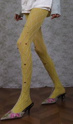 Yellow Tights & White Diamond-Shaped Tights Set Flowering Girl