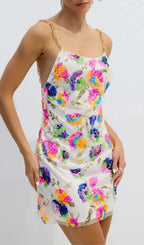Fanny White Embroidered Sequins Backless Mini Dress Flowering Girl
