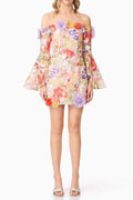 Tabitha Multicolor Off Shoulder Mini Dress In Floral Flowering Girl