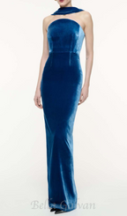 josephine off-shoulder velvet sash gown in blue Flowering Girl