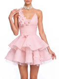 Xexis V Neck Tiered Dot Mini Dress Flowering Girl