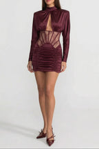 Phoebe Satin Mini Dress With Lace Corset Insert – Burgundy Flowering Girl