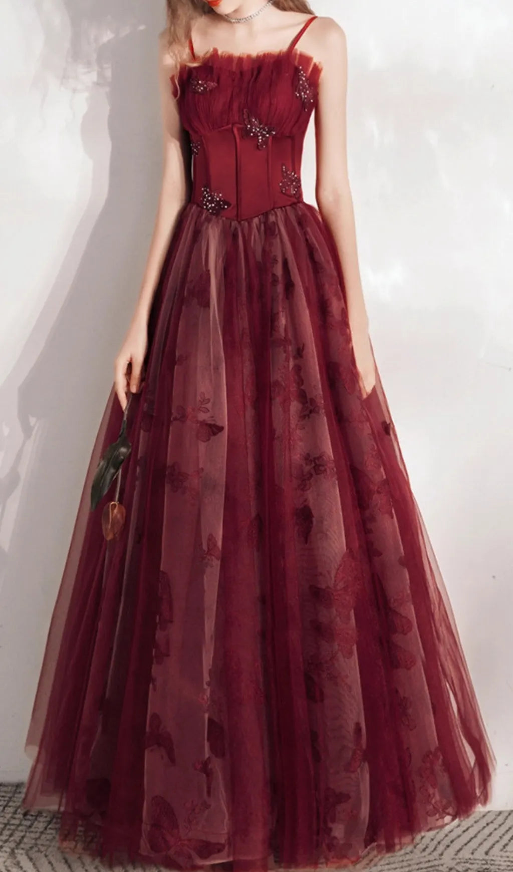 Harriet Red Butterfly Corset Mesh Maxi Dress Flowering Girl