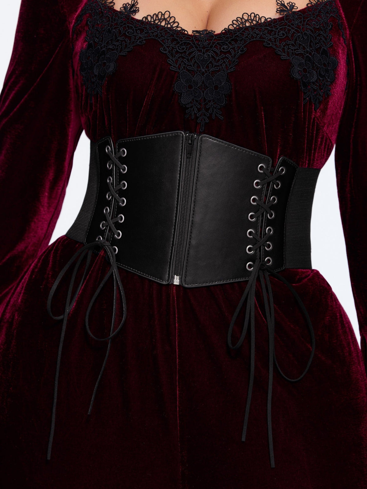 Faux Leather Lace‑Up Zipper Corset Waist Belt Flowering Girl