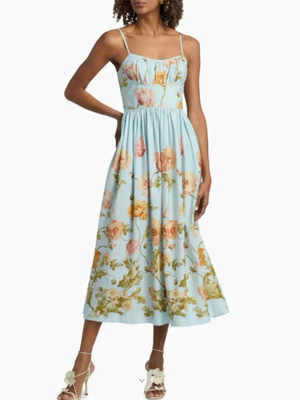 Mechteld Blue Floral Midi Dress Flowering Girl
