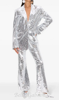 sequin-embellished trousers blazer set in silver Flowering Girl