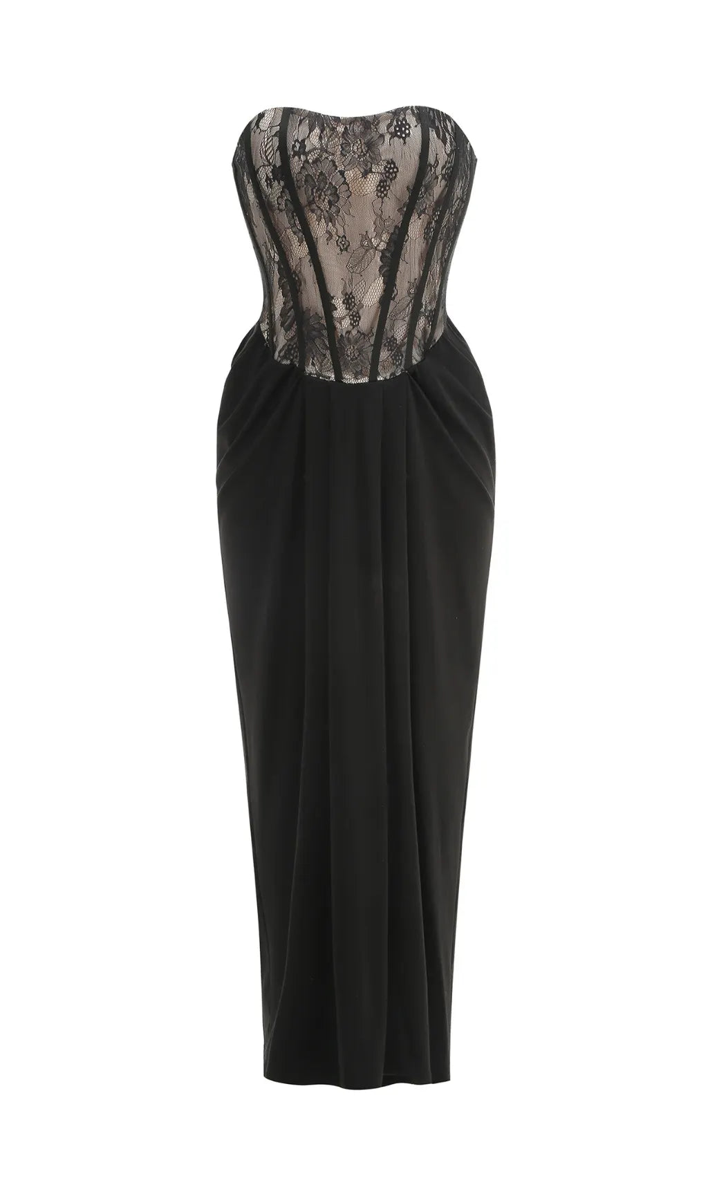 Dovie Black Strapless Corset Lace Maxi Dress Flowering Girl