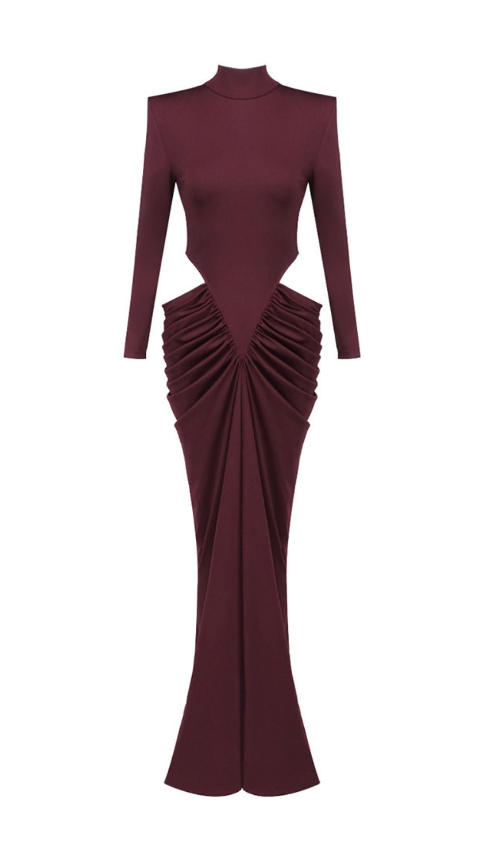 Jera Wine Long Sleeve Ruched Maxi Dress Flowering Girl