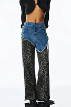 Amali Deconstruct Asymmetric Leopard Pants In Blue Flowering Girl