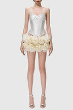 Orsolya Floral Pearl Corset Two Piece Set in Ivory Flowering Girl