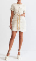 Marguerite Pearl Chain Tweed Mini Dress - Beige Flowering Girl