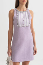 Sequin Lace Embellishments Textured Mini Dress In Purple Flowering Girl