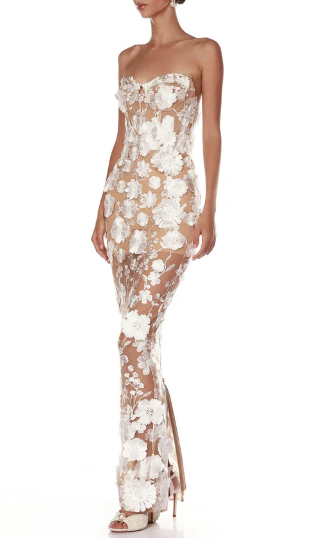 Decla White Strapless Flower Maxi Dress Flowering Girl